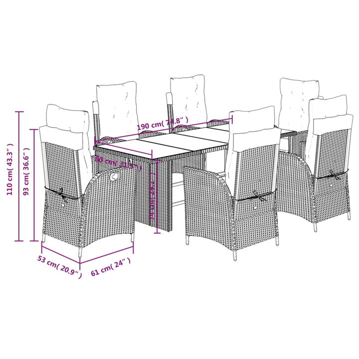 Set Mobilier De Grădină Cu Perne, 7 Piese, Negru, Poliratan
