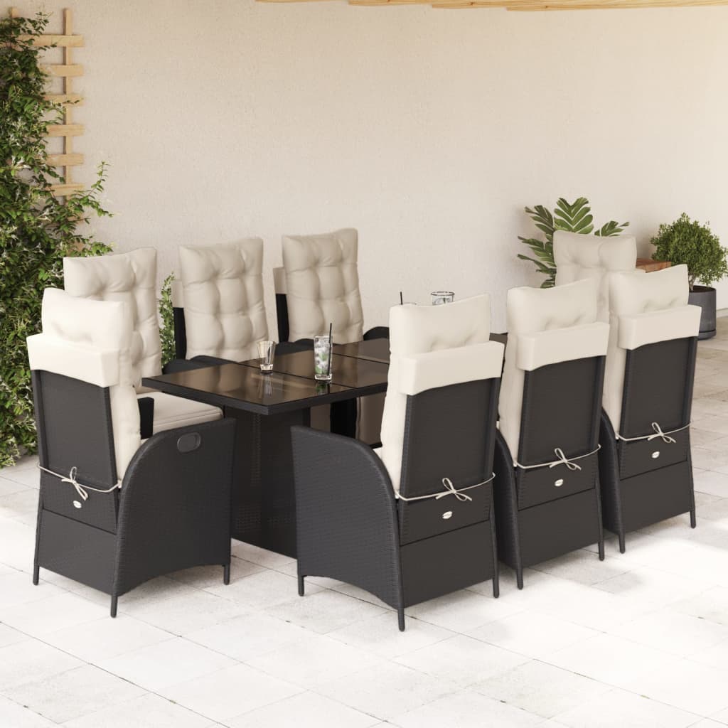 Set Mobilier De Grădină Cu Perne, 7 Piese, Negru, Poliratan