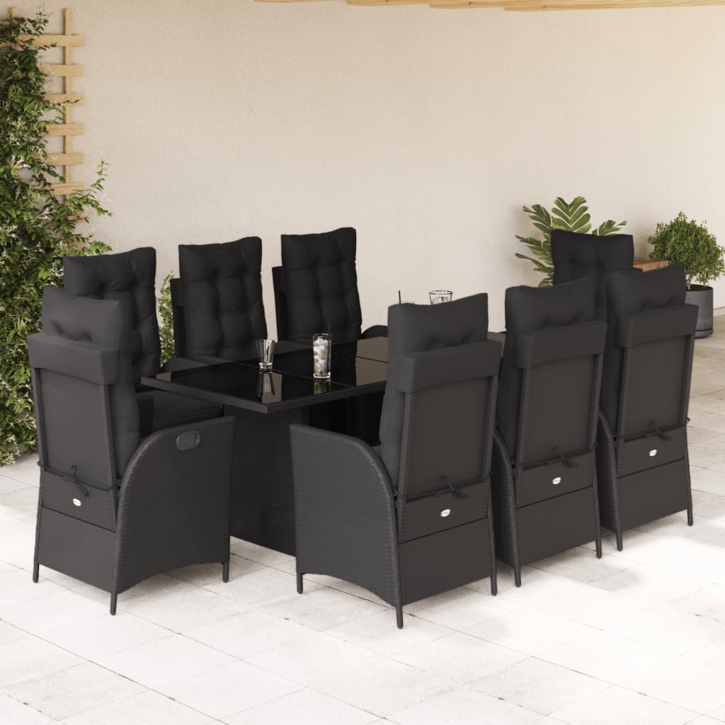Set Mobilier De Grădină Cu Perne, 7 Piese, Negru, Poliratan