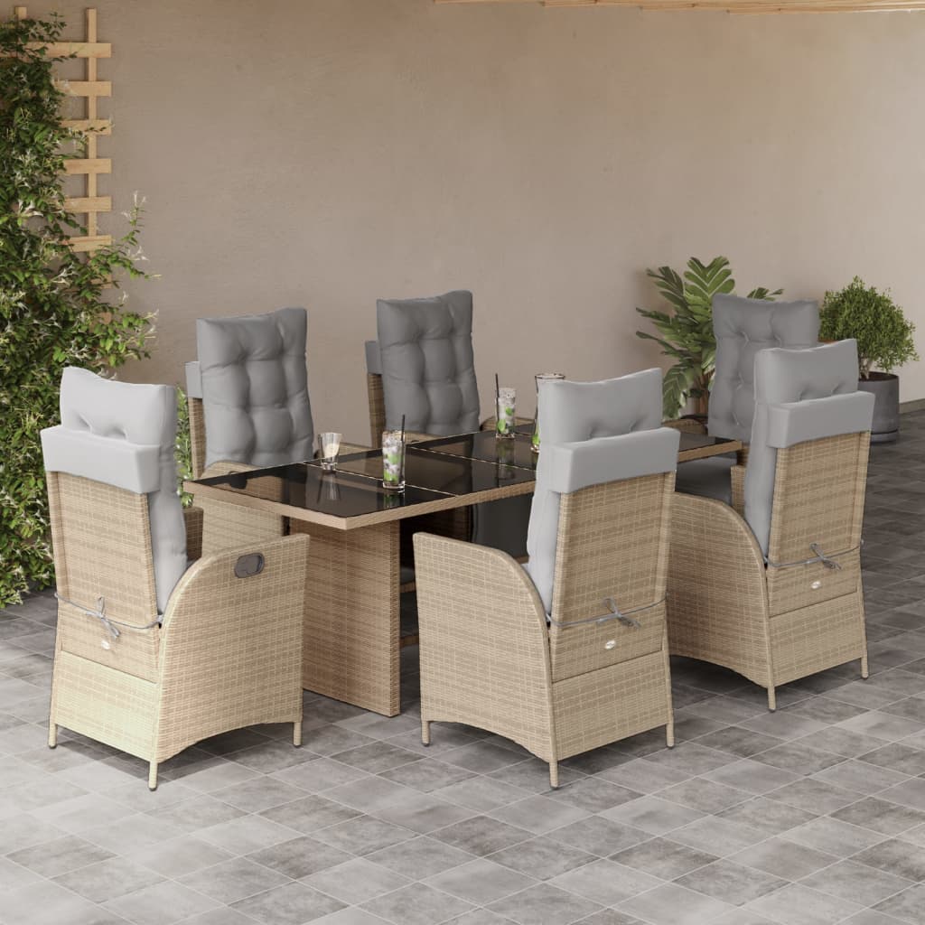 Set Mobilier De Grădină Cu Perne, 7 Piese, Negru, Poliratan