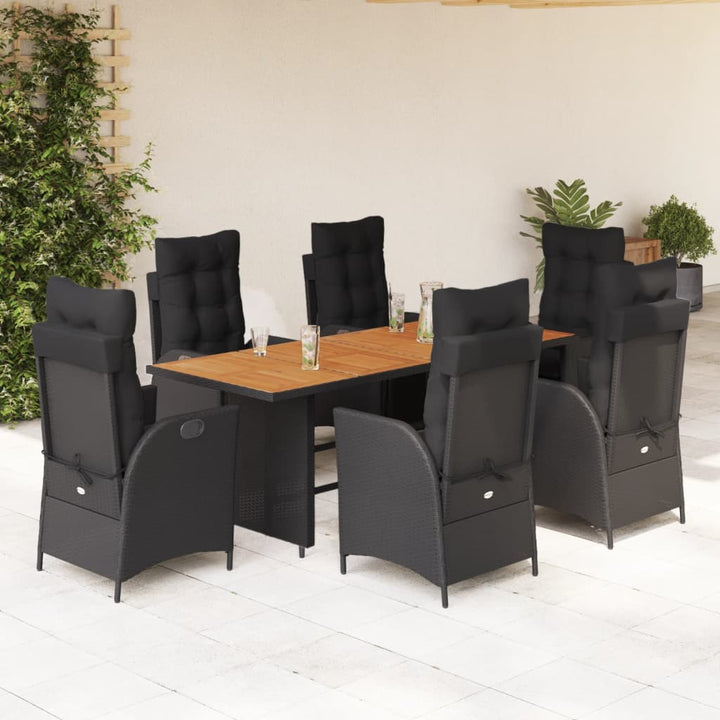 Set Mobilier De Grădină Cu Perne, 7 Piese, Negru, Poliratan
