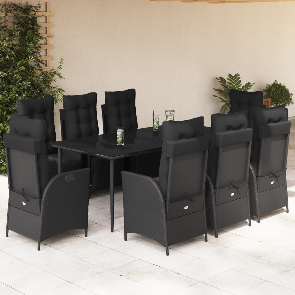 Set Mobilier De Grădină Cu Perne, 3 Piese, Negru, Poliratan