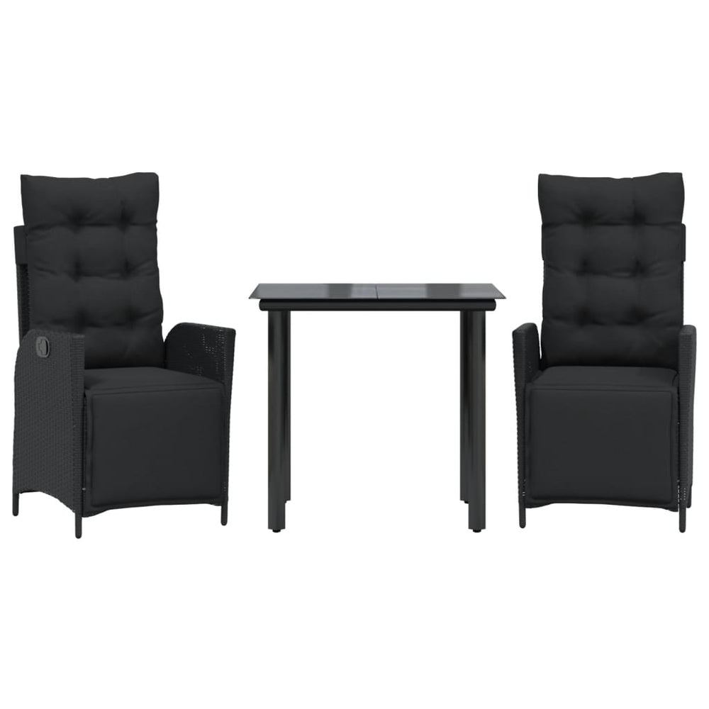 Set Mobilier De Grădină Cu Perne, 3 Piese, Negru, Poliratan