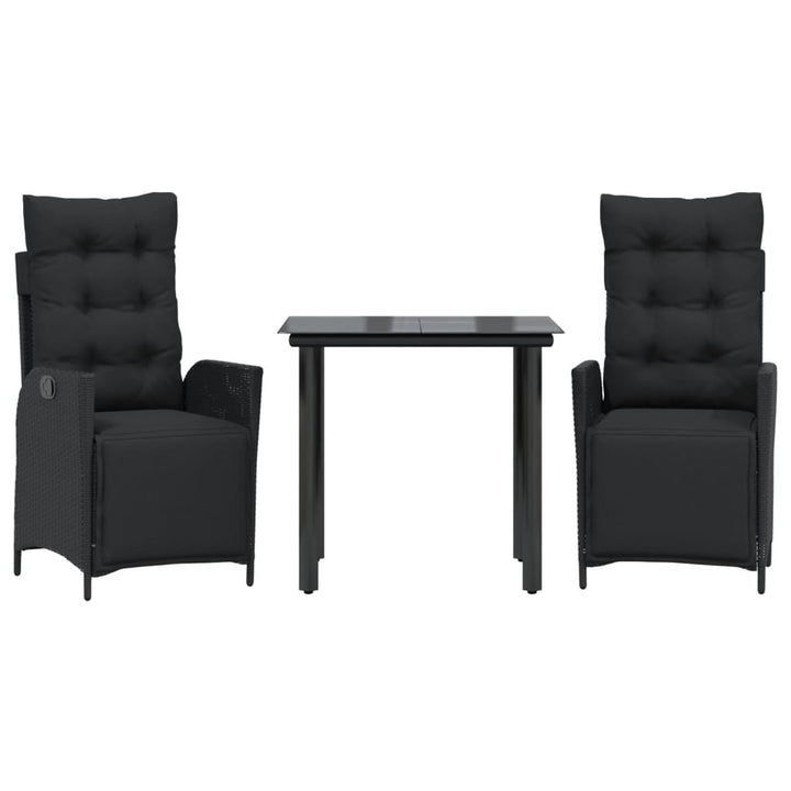 Set Mobilier De Grădină Cu Perne, 3 Piese, Negru, Poliratan