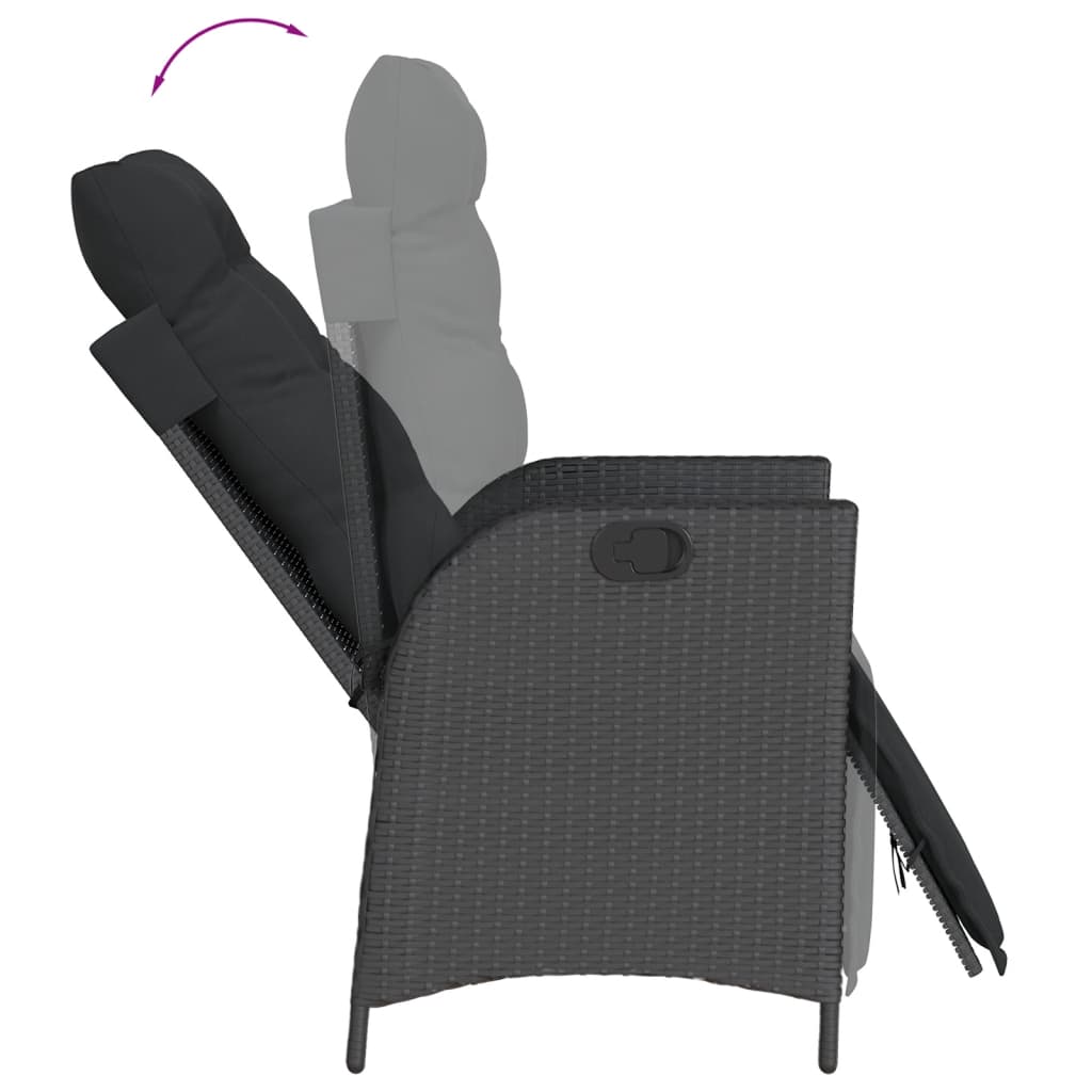 Set Mobilier De Grădină Cu Perne, 3 Piese, Negru, Poliratan