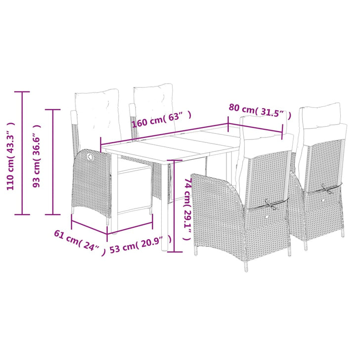 Set Mobilier De Grădină, 5 Piese, Cu Perne, Maro, Poliratan