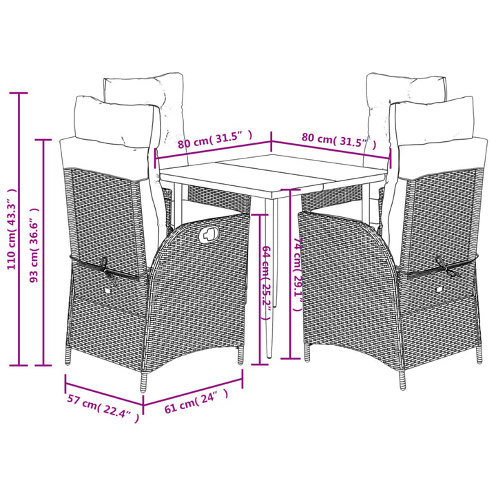 Set Mobilier De Grădină Cu Perne, 5 Piese, Gri, Poliratan
