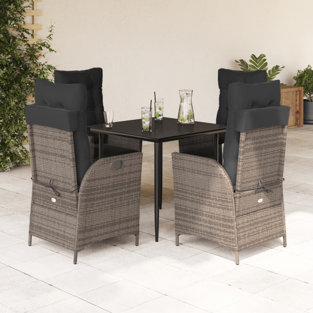 Set Mobilier De Grădină Cu Perne, 5 Piese, Gri, Poliratan