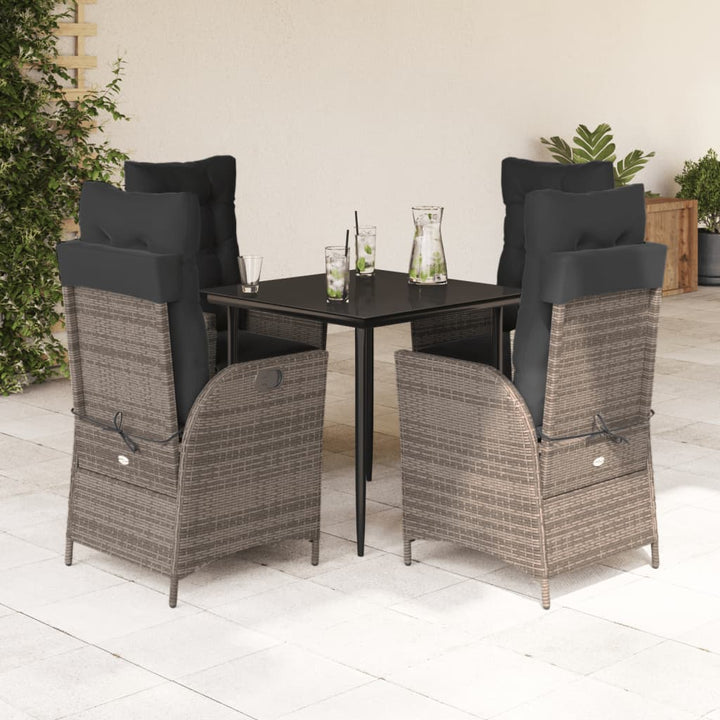 Set Mobilier De Grădină Cu Perne, 5 Piese, Gri, Poliratan