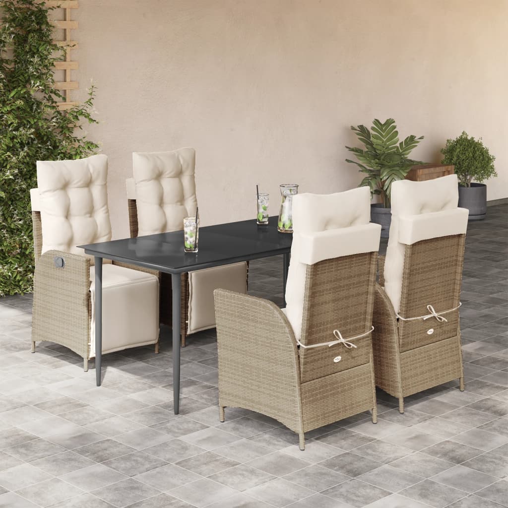 Set Mobilier De Grădină Cu Perne, 5 Piese, Bej, Poliratan