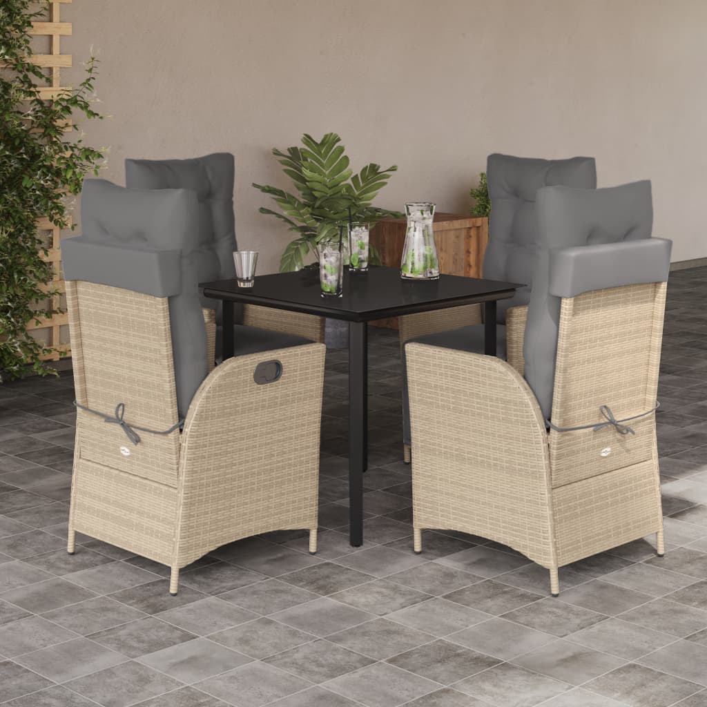 Set Mobilier Pentru Grădină, 5 Piese, Cu Perne, Bej, Poliratan