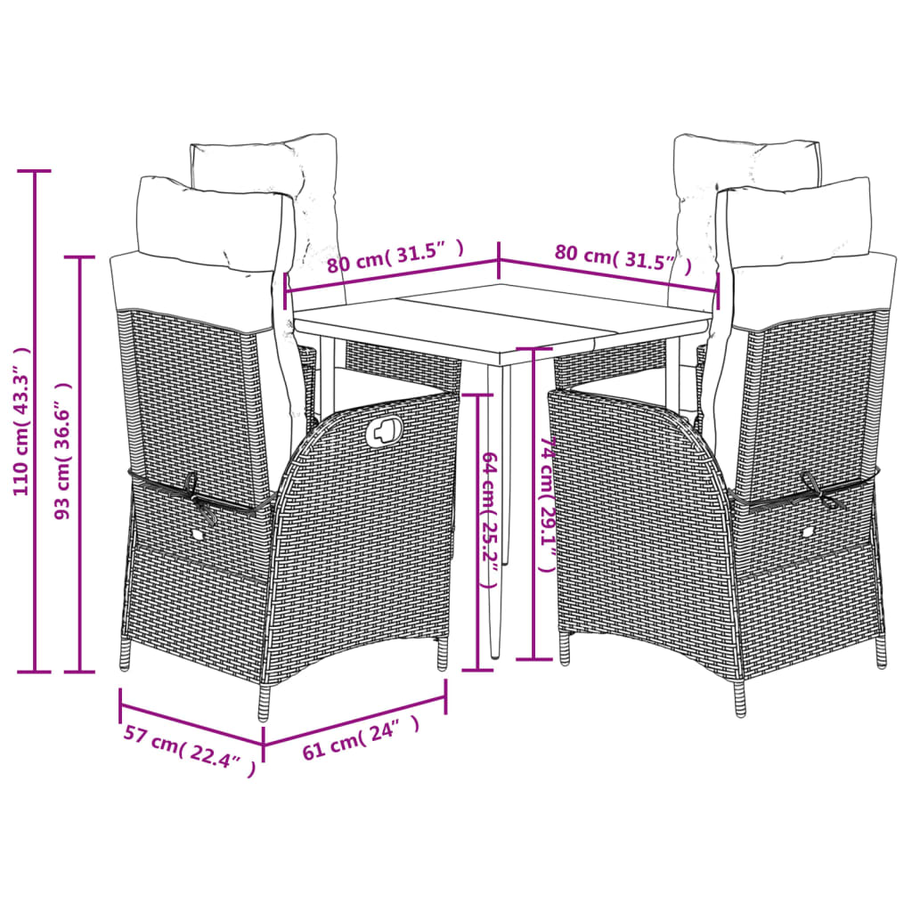 Set Mobilier De Grădină Cu Perne, 5 Piese Gri Deschis Poliratan