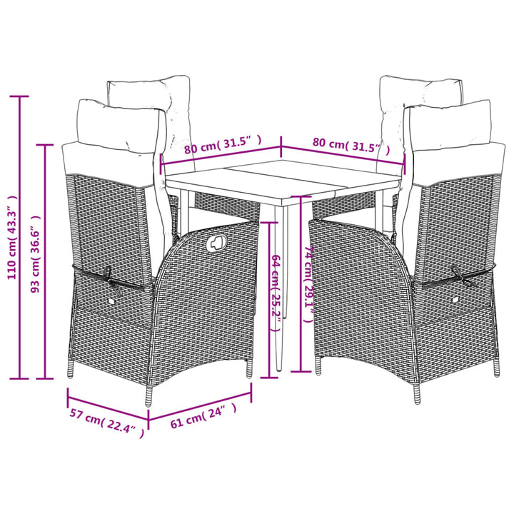 Set Mobilier De Grădină Cu Perne, 5 Piese Gri Deschis Poliratan