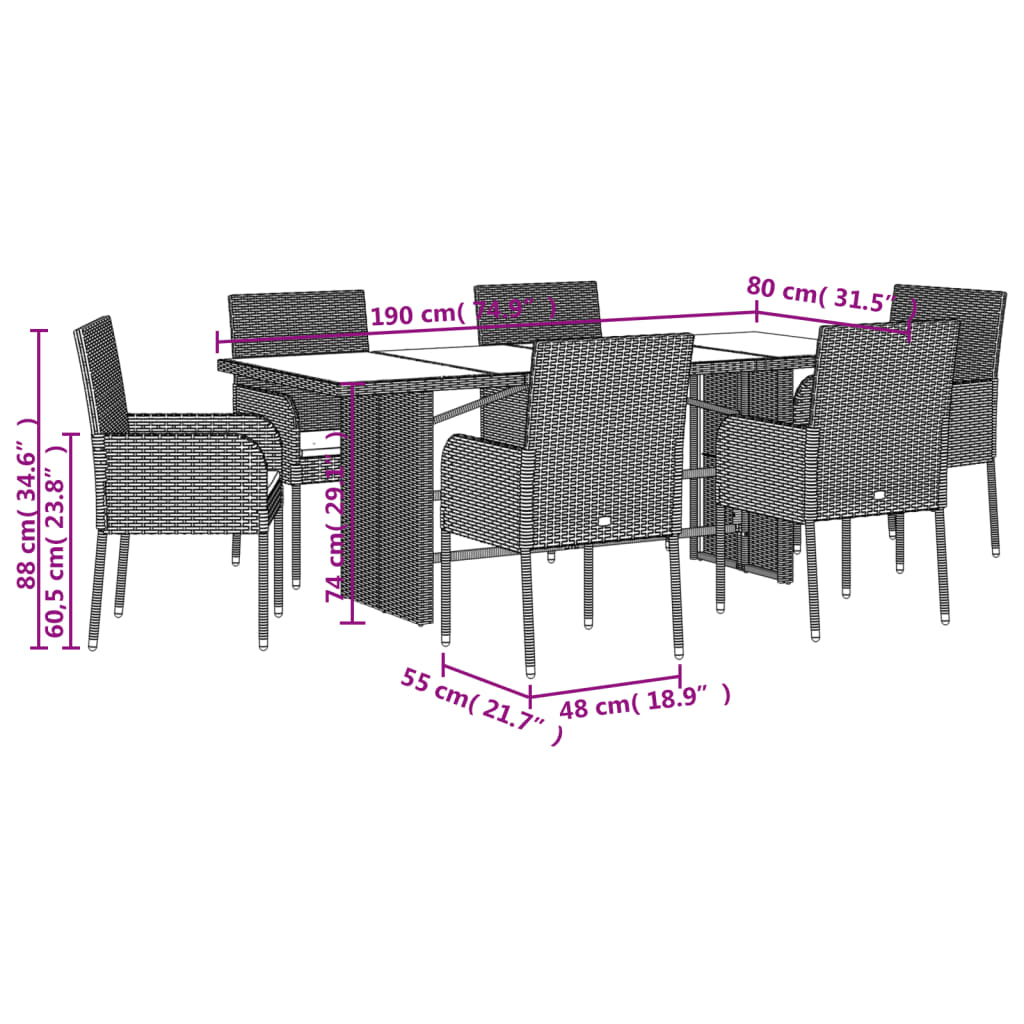 Set Mobilier De Grădină Cu Perne, 7 Piese, , Poliratan