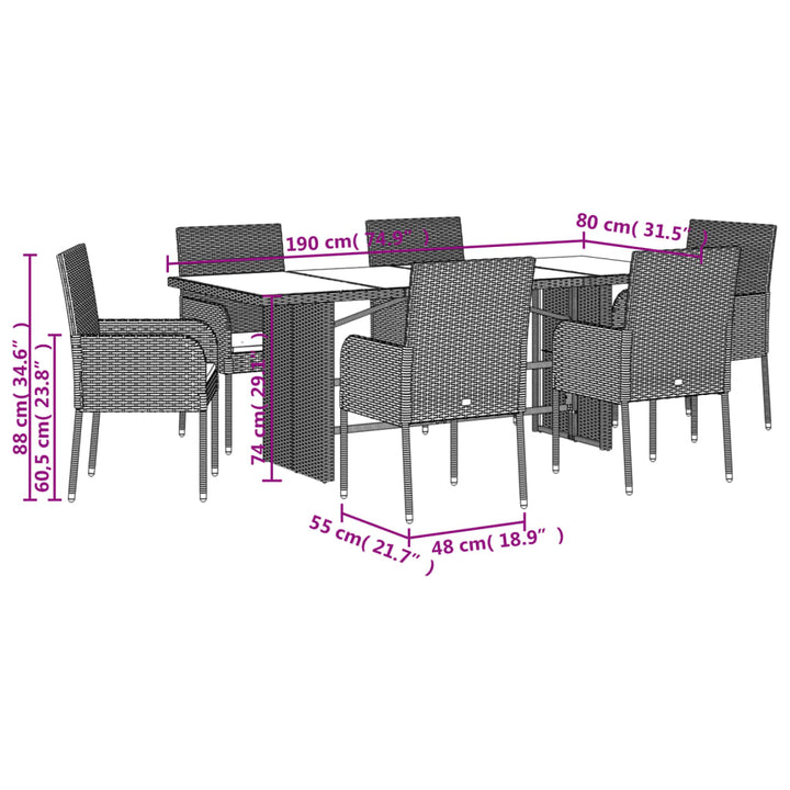 Set Mobilier De Grădină Cu Perne, 7 Piese, , Poliratan