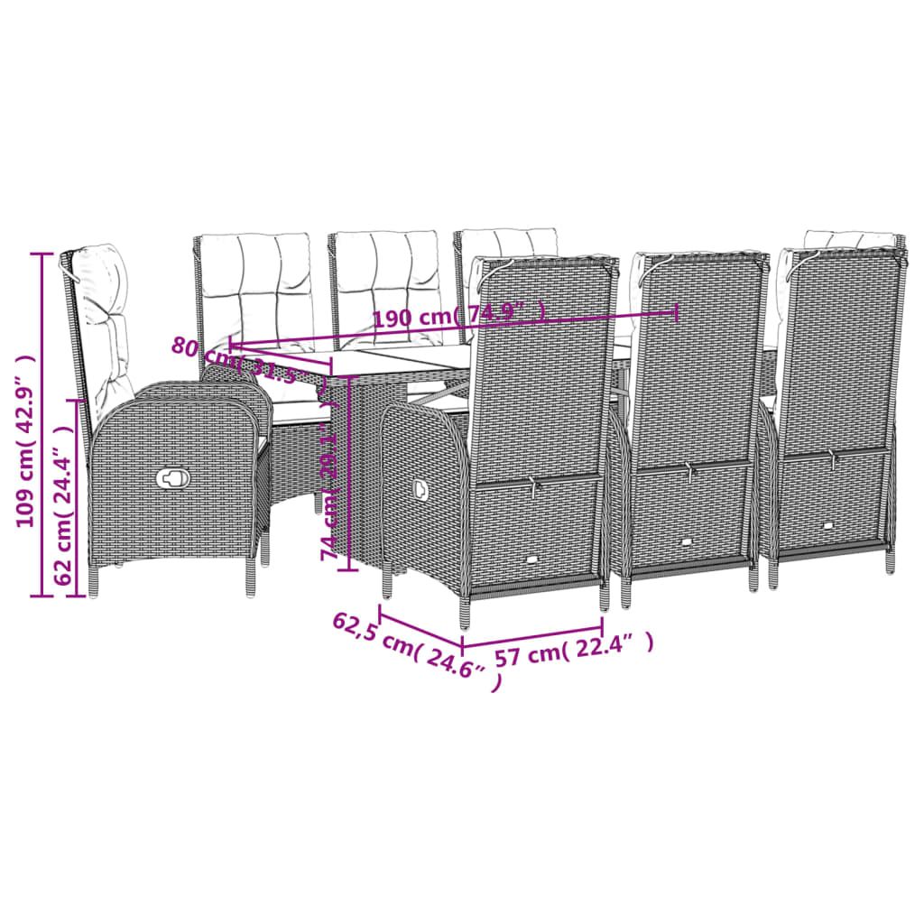 Set Mobilier De Grădină Cu Perne, 9 Piese, , Poliratan