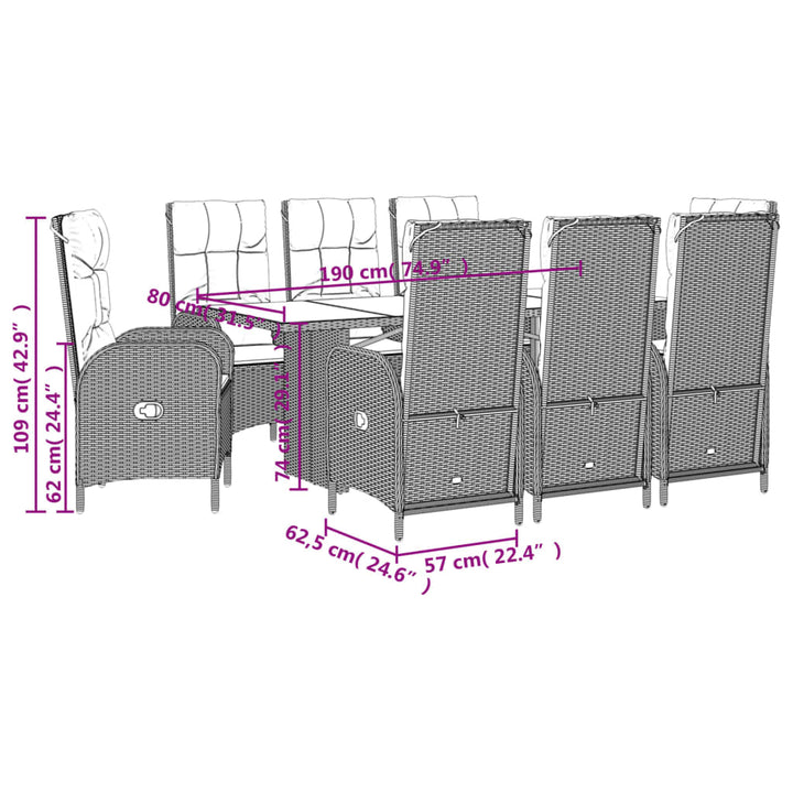 Set Mobilier De Grădină Cu Perne, 9 Piese, , Poliratan