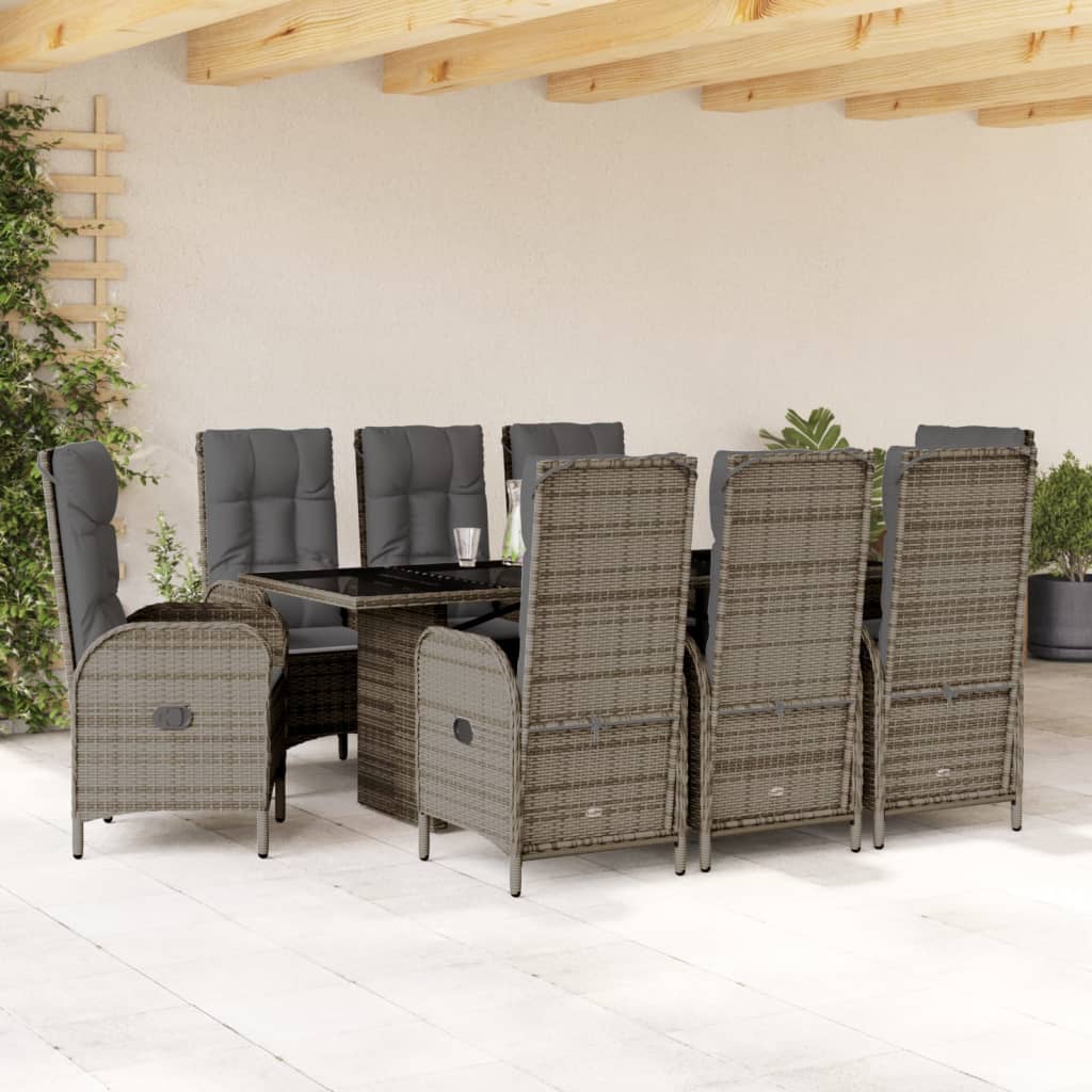 Set Mobilier De Grădină Cu Perne, 9 Piese, , Poliratan