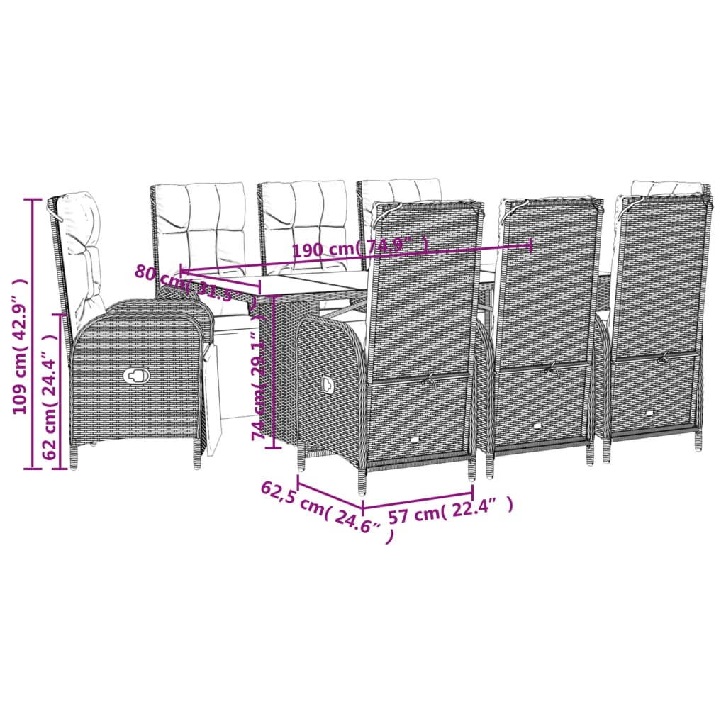 Set Mobilier De Grădină Cu Perne, 9 Piese, , Poliratan