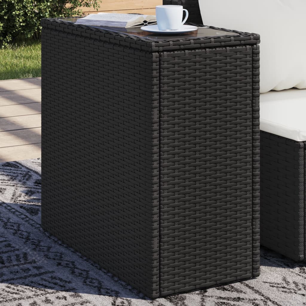 Masă Laterală Grădină, Blat Sticlă, Gri 58X27,5X55 Cm Poliratan