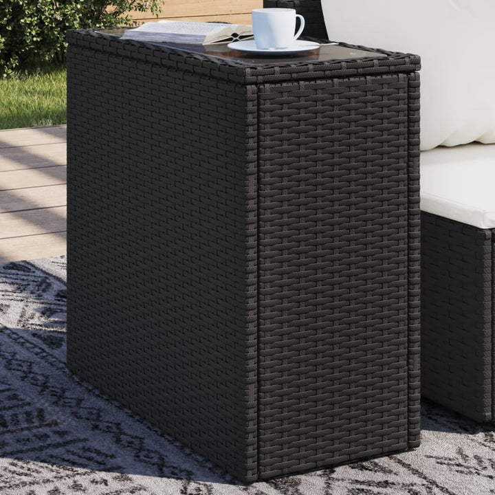 Masă Laterală Grădină, Blat Sticlă, Gri 58X27,5X55 Cm Poliratan