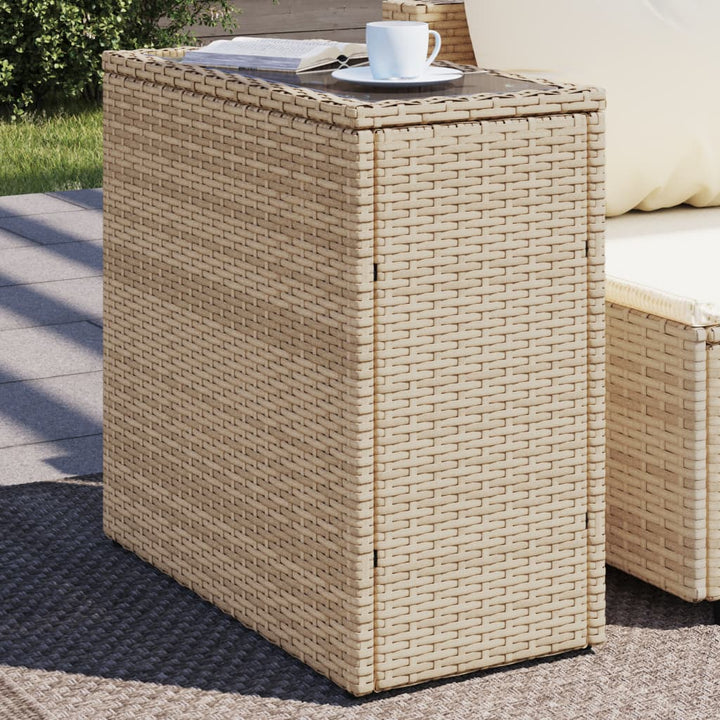 Masă Laterală Grădină, Blat Sticlă, Gri 58X27,5X55 Cm Poliratan