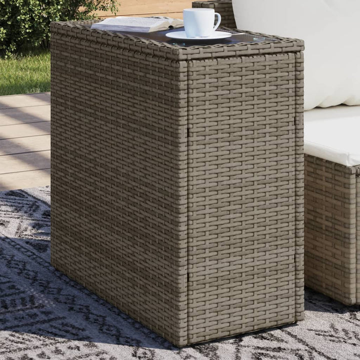 Masă Laterală Grădină, Blat Sticlă, Gri 58X27,5X55 Cm Poliratan