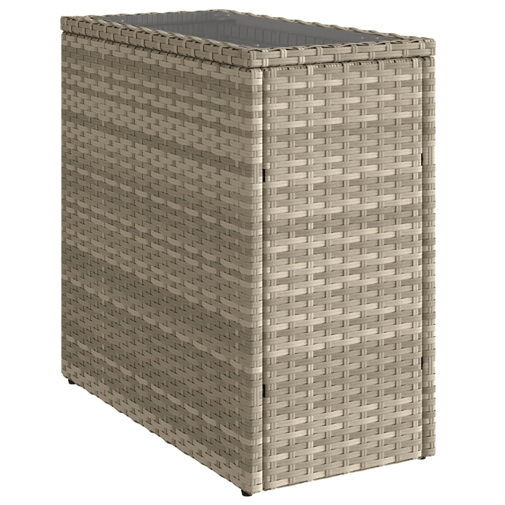 Masă Laterală Grădină, Blat Sticlă, Gri 58X27,5X55 Cm Poliratan