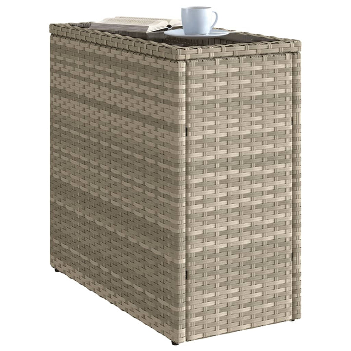 Masă Laterală Grădină, Blat Sticlă, Gri 58X27,5X55 Cm Poliratan