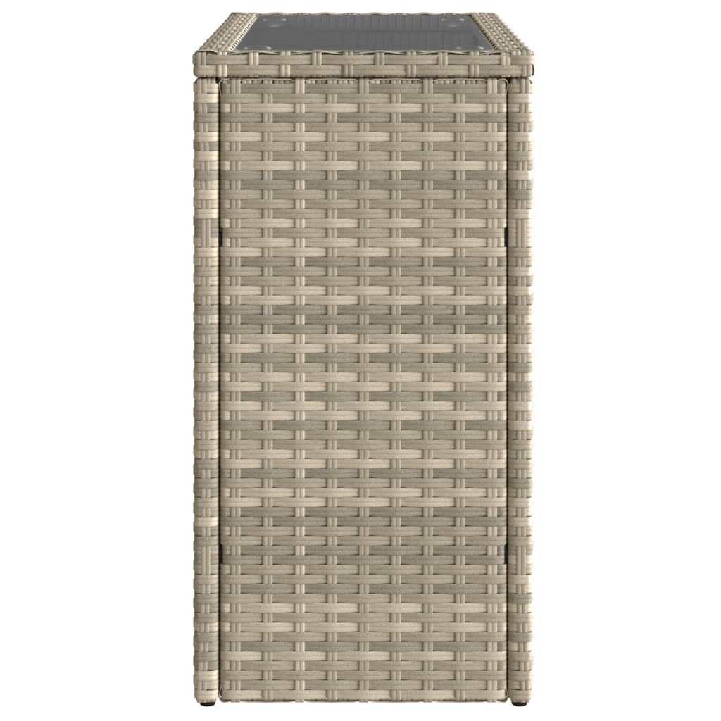 Masă Laterală Grădină, Blat Sticlă, Gri 58X27,5X55 Cm Poliratan
