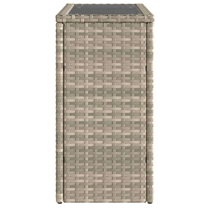 Masă Laterală Grădină, Blat Sticlă, Gri 58X27,5X55 Cm Poliratan