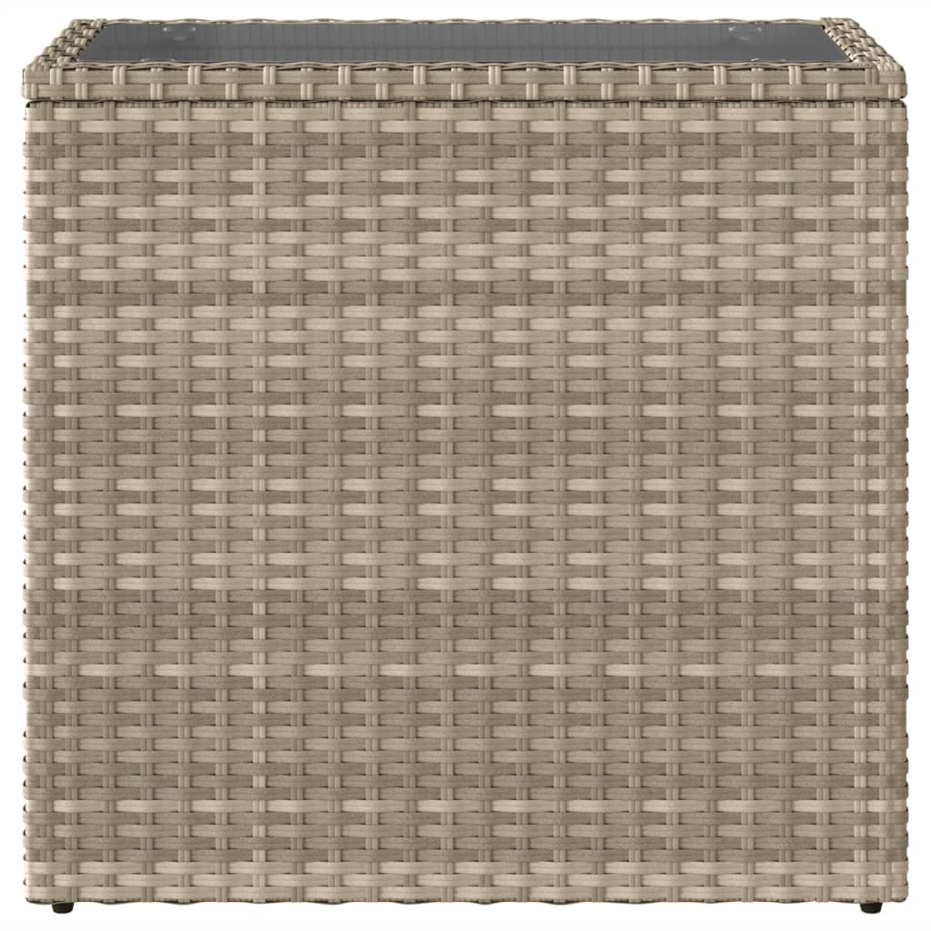 Masă Laterală Grădină, Blat Sticlă, Gri 58X27,5X55 Cm Poliratan