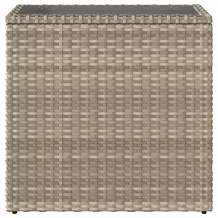 Masă Laterală Grădină, Blat Sticlă, Gri 58X27,5X55 Cm Poliratan