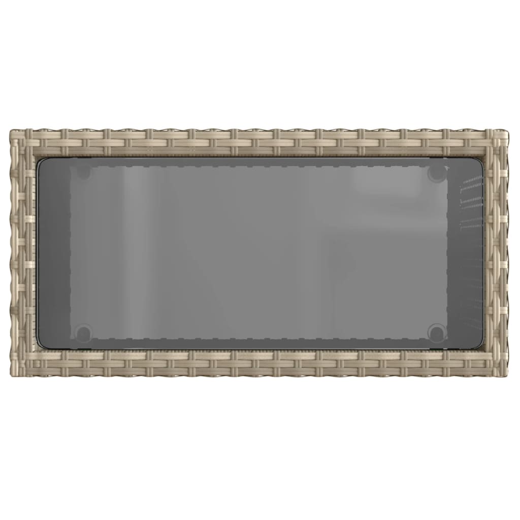 Masă Laterală Grădină, Blat Sticlă, Gri 58X27,5X55 Cm Poliratan