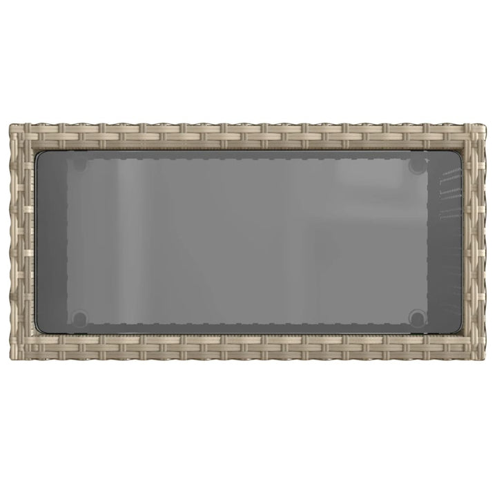 Masă Laterală Grădină, Blat Sticlă, Gri 58X27,5X55 Cm Poliratan