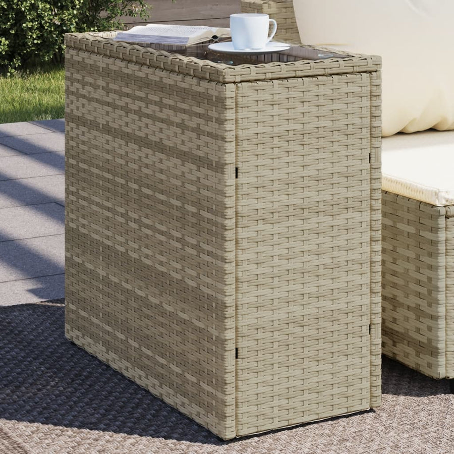 Masă Laterală Grădină, Blat Sticlă, Gri 58X27,5X55 Cm Poliratan