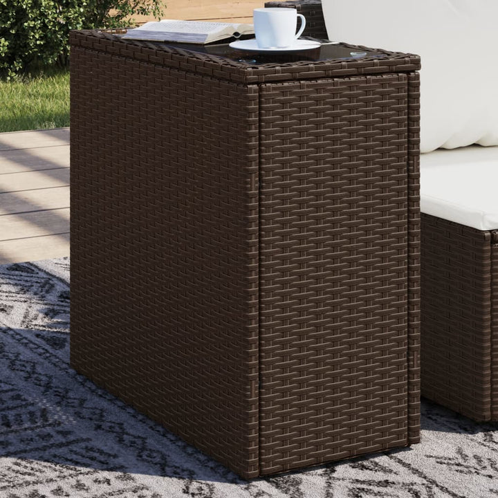 Masă Laterală Grădină, Blat Sticlă, Gri 58X27,5X55 Cm Poliratan