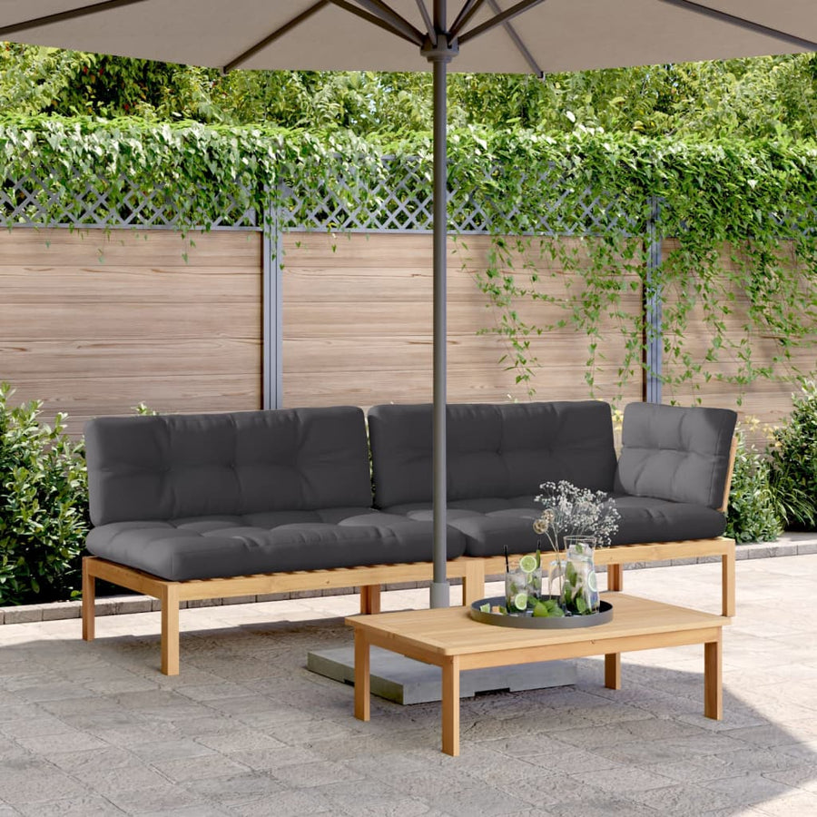 Set Canapele Grădină Cu Perne Din Paleți, 3 Piese, Lemn Acacia