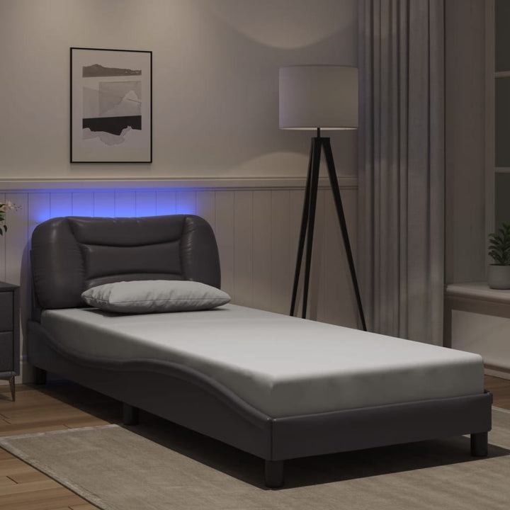 Cadru De Pat Cu Lumini Led Negru/Alb Piele Ecologică
