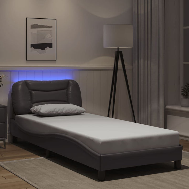 Cadru De Pat Cu Lumini Led Negru/Alb Piele Ecologică