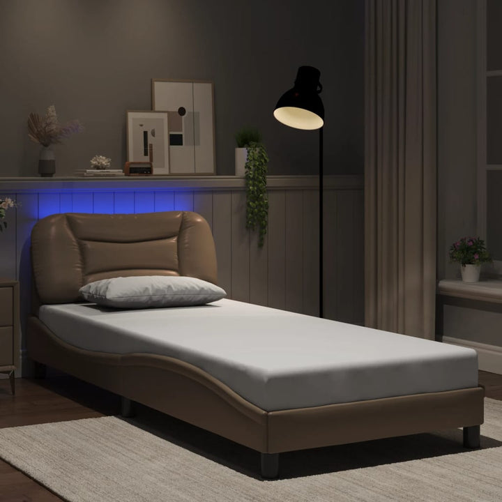 Cadru De Pat Cu Lumini Led Negru/Alb Piele Ecologică