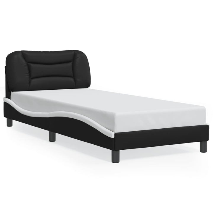 Cadru De Pat Cu Lumini Led Negru/Alb Piele Ecologică