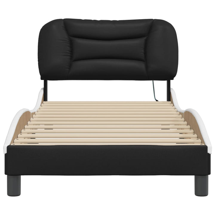 Cadru De Pat Cu Lumini Led Negru/Alb Piele Ecologică