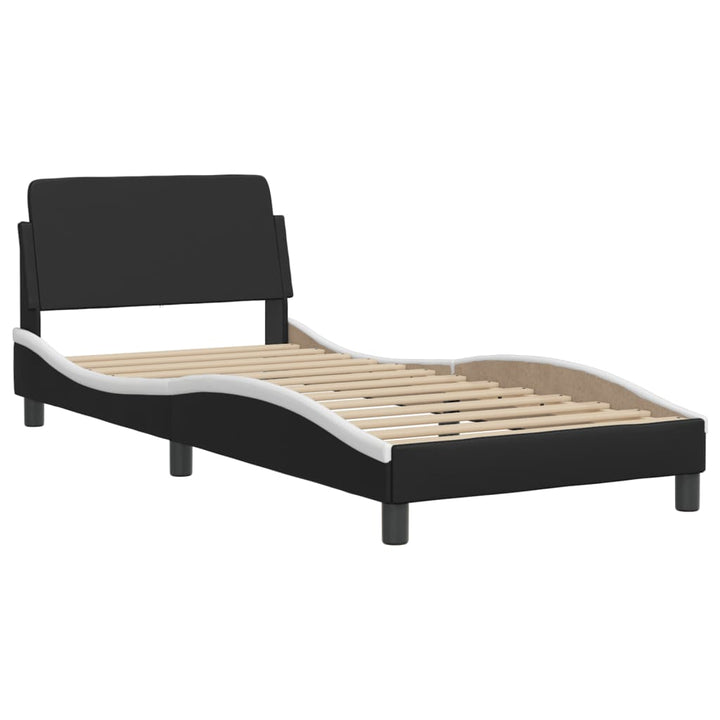 Cadru De Pat Cu Lumini Led Negru/Alb Piele Ecologică