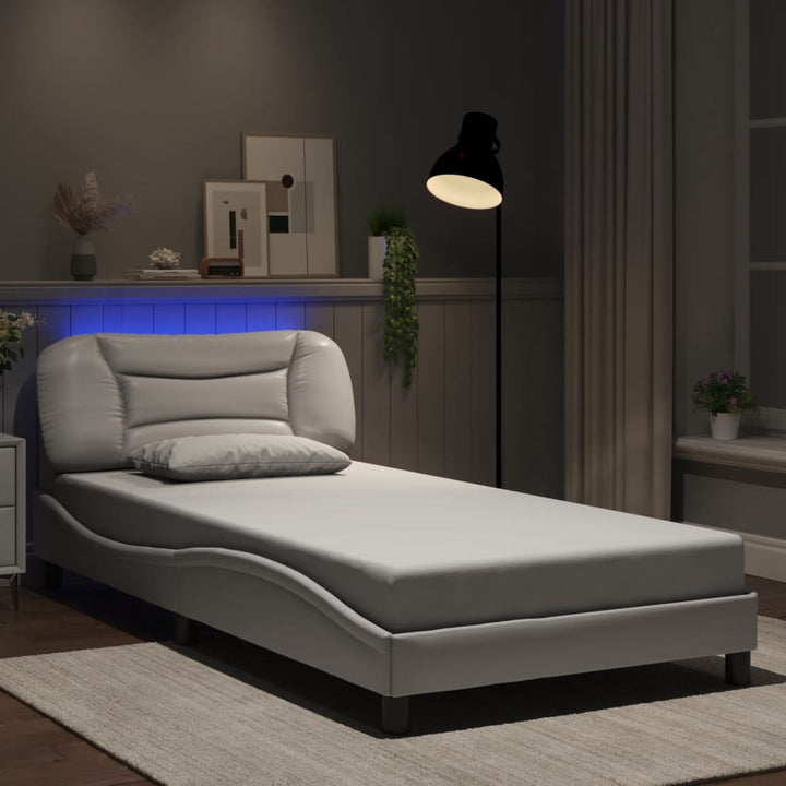 Cadru De Pat Cu Lumini Led Negru/Alb Piele Ecologică