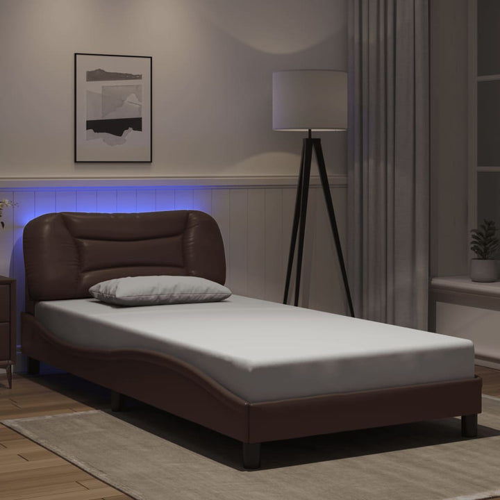 Cadru De Pat Cu Lumini Led Negru/Alb Piele Ecologică