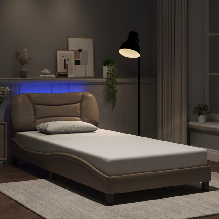 Cadru De Pat Cu Lumini Led Negru/Alb Piele Ecologică