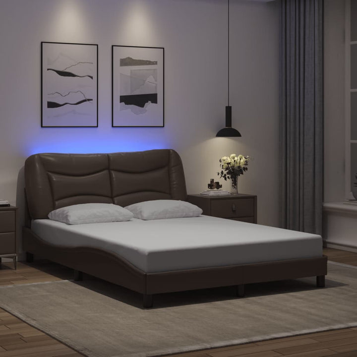 Cadru De Pat Cu Lumini Led Negru/Alb Piele Ecologică