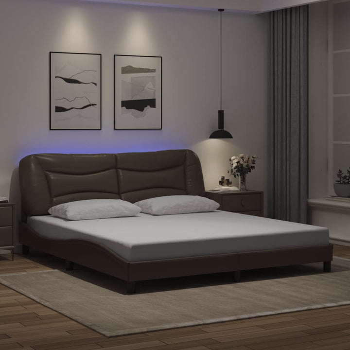 Cadru De Pat Cu Lumini Led Negru/Alb Piele Ecologică