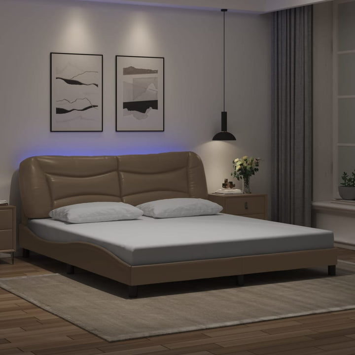Cadru De Pat Cu Lumini Led Negru/Alb Piele Ecologică